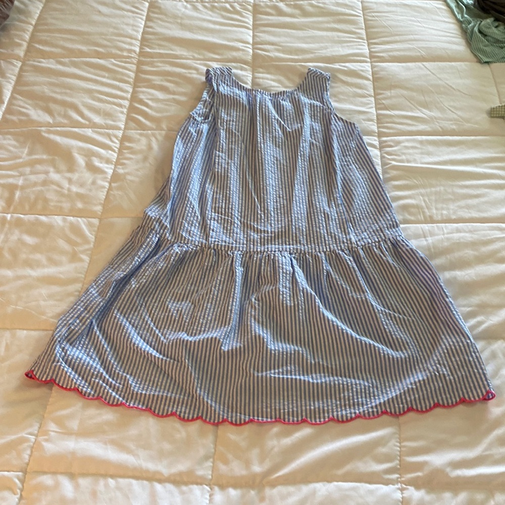 Seersucker blue and white scalloped dress
